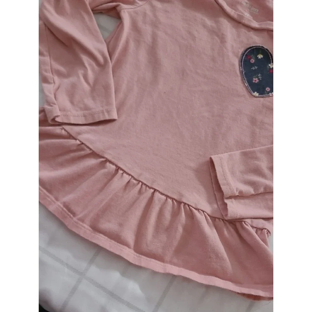 Carter's 4T Girls Pink Long-Sleeve Peplum Top with Navy Floral Heart